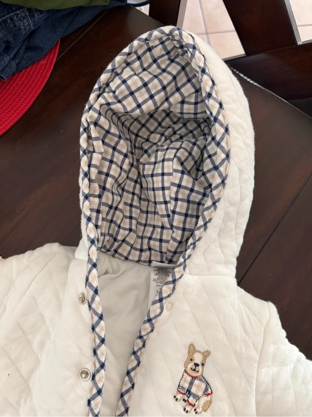Little Me Cream and Navy Plaid Quilted Baby Footed pram